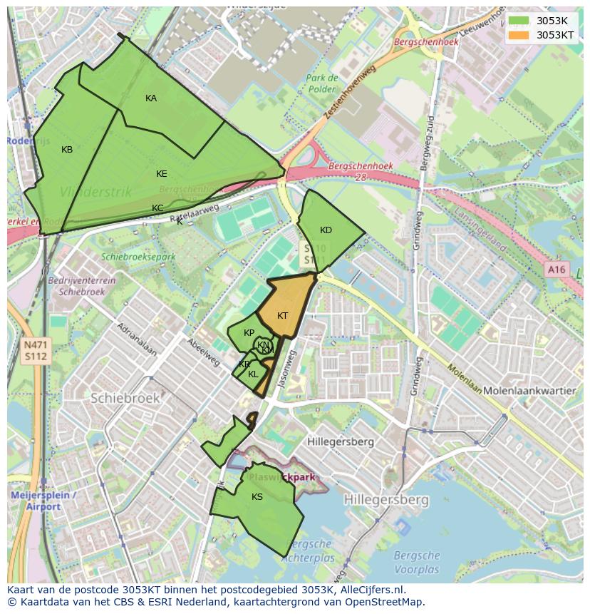 Afbeelding van het postcodegebied 3053 KT op de kaart.