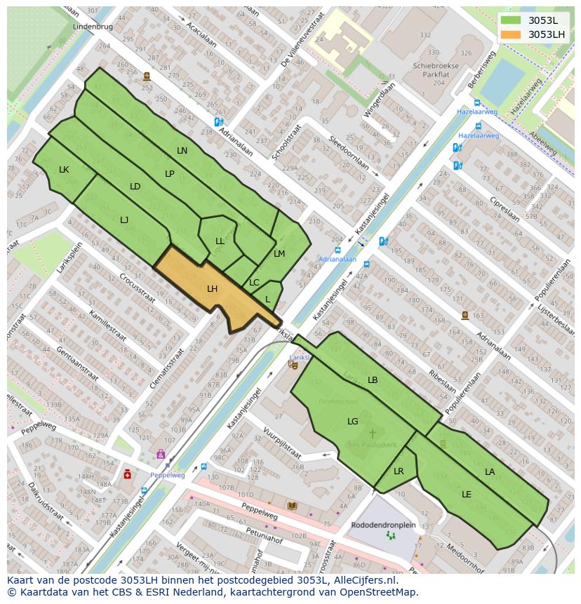 Afbeelding van het postcodegebied 3053 LH op de kaart.
