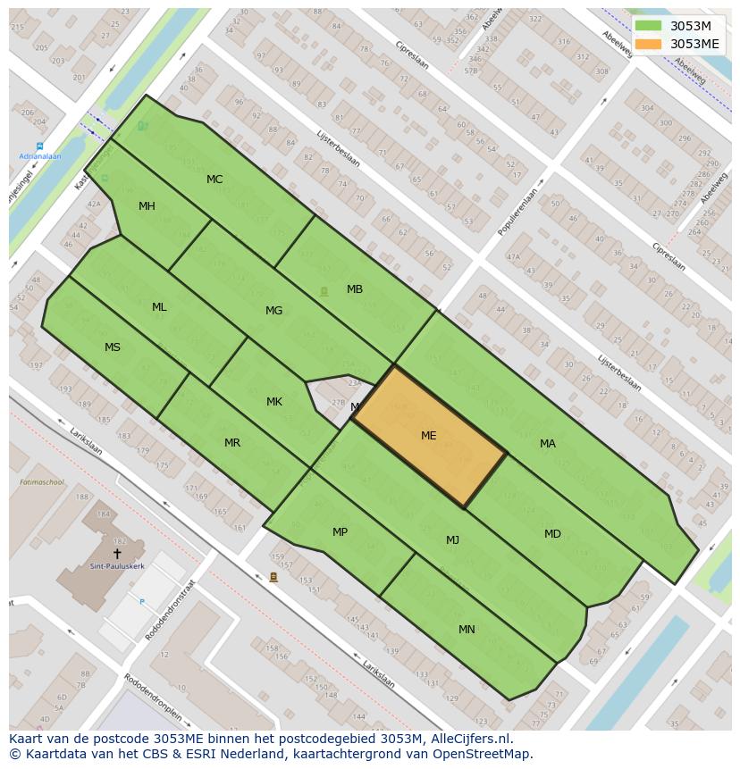 Afbeelding van het postcodegebied 3053 ME op de kaart.