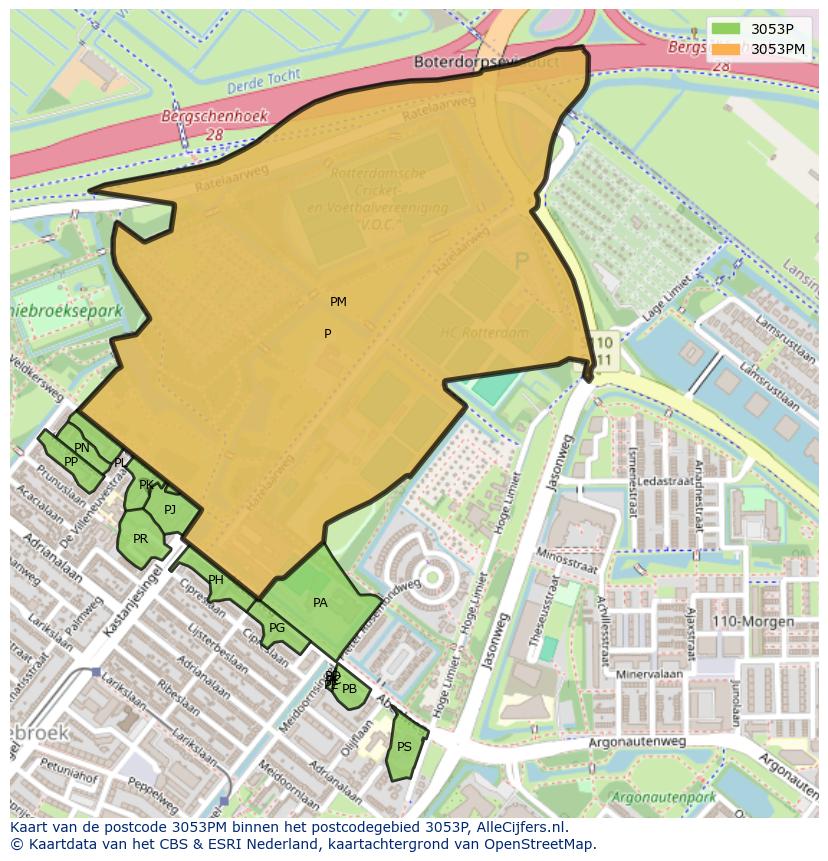 Afbeelding van het postcodegebied 3053 PM op de kaart.