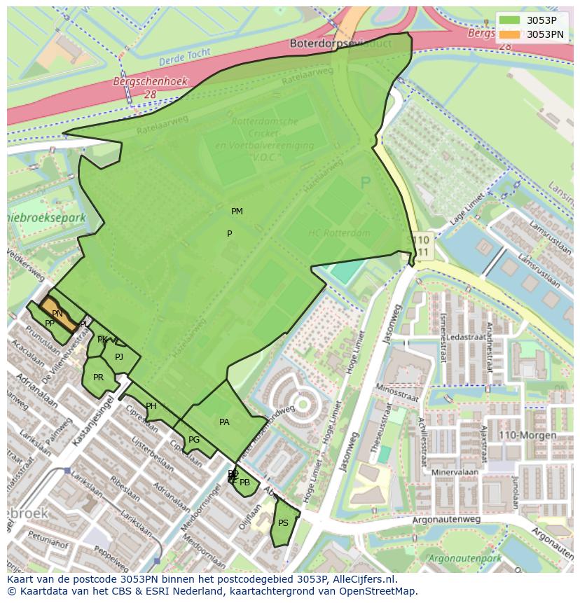Afbeelding van het postcodegebied 3053 PN op de kaart.