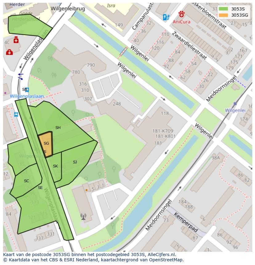 Afbeelding van het postcodegebied 3053 SG op de kaart.