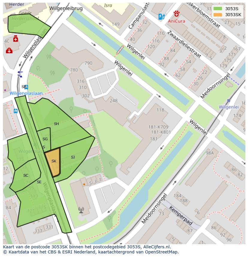Afbeelding van het postcodegebied 3053 SK op de kaart.
