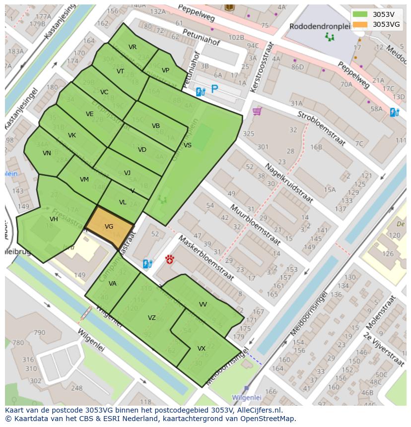 Afbeelding van het postcodegebied 3053 VG op de kaart.