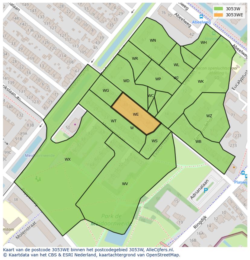 Afbeelding van het postcodegebied 3053 WE op de kaart.