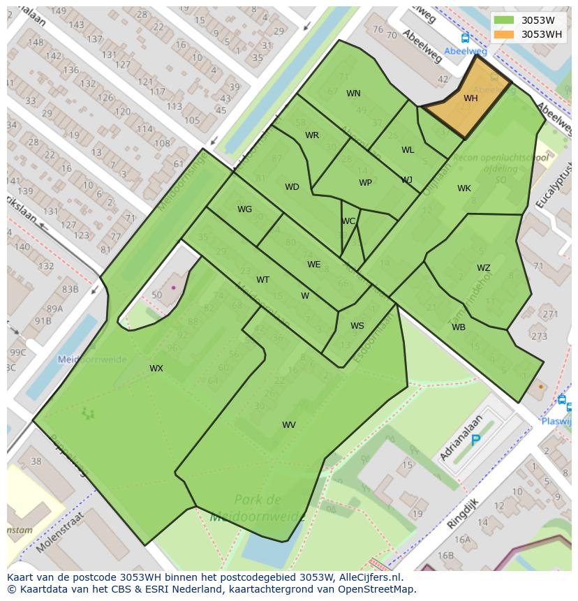 Afbeelding van het postcodegebied 3053 WH op de kaart.