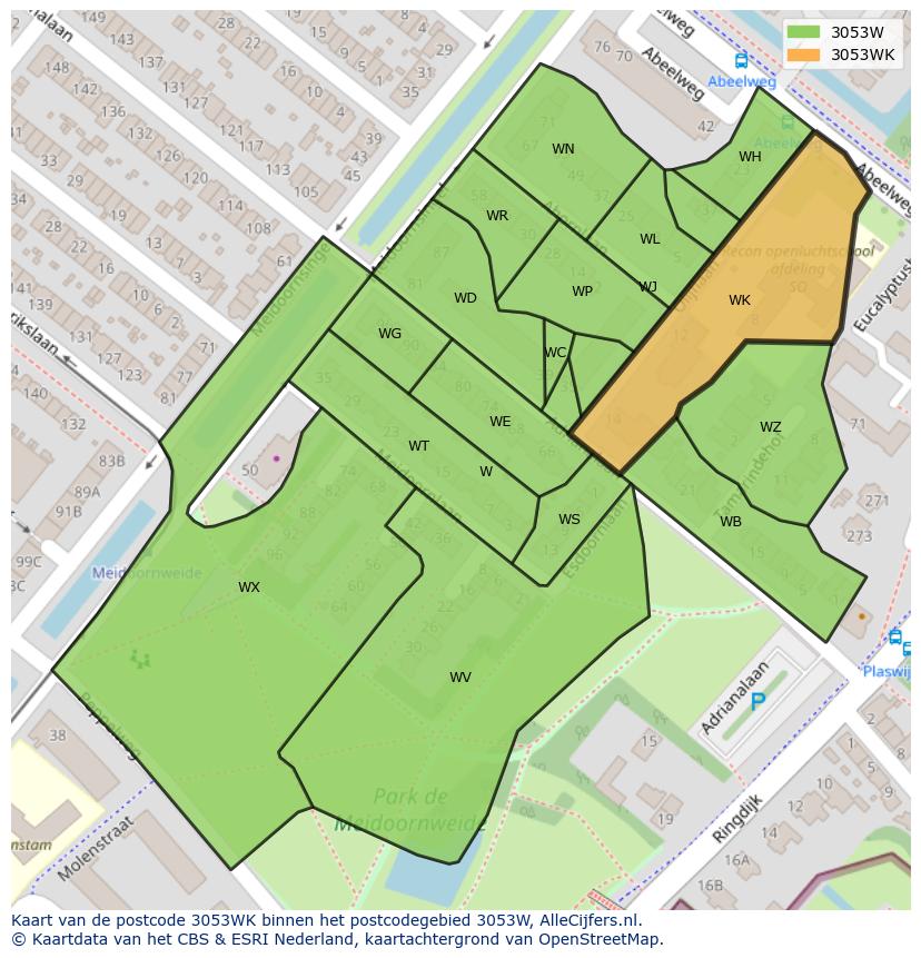 Afbeelding van het postcodegebied 3053 WK op de kaart.