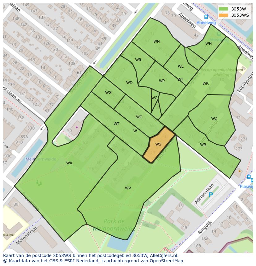 Afbeelding van het postcodegebied 3053 WS op de kaart.