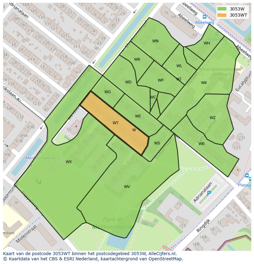 Afbeelding van het postcodegebied 3053 WT op de kaart.