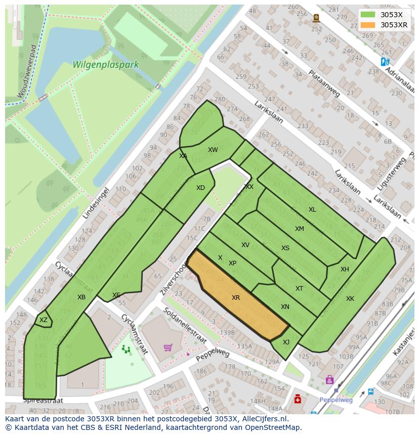 Afbeelding van het postcodegebied 3053 XR op de kaart.