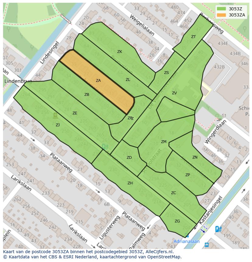Afbeelding van het postcodegebied 3053 ZA op de kaart.