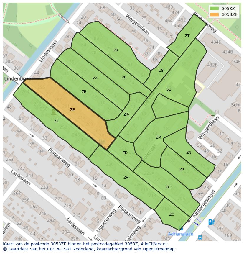 Afbeelding van het postcodegebied 3053 ZE op de kaart.