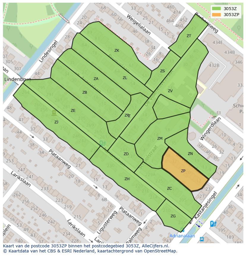 Afbeelding van het postcodegebied 3053 ZP op de kaart.