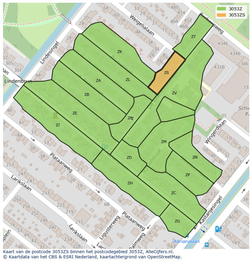 Afbeelding van het postcodegebied 3053 ZS op de kaart.