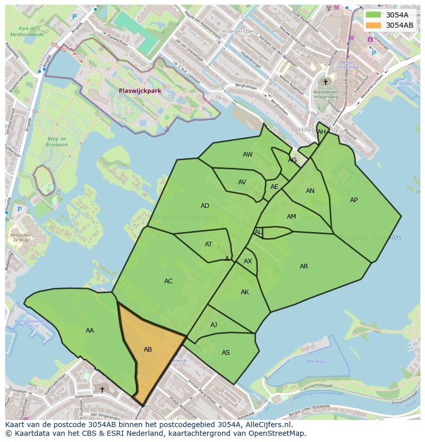 Afbeelding van het postcodegebied 3054 AB op de kaart.