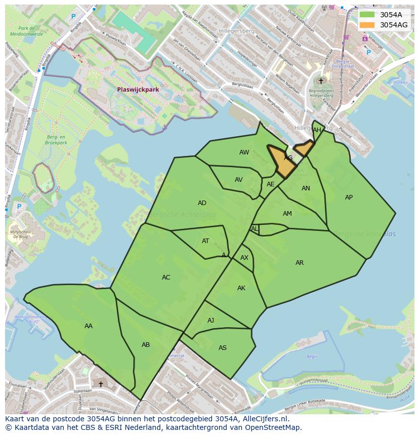 Afbeelding van het postcodegebied 3054 AG op de kaart.