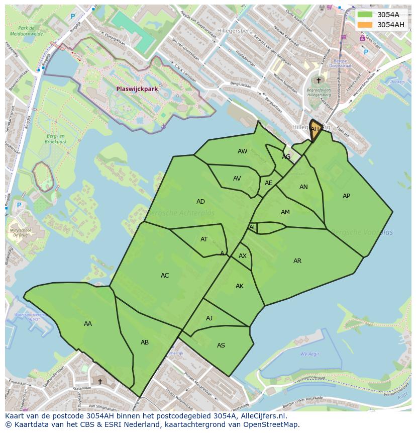 Afbeelding van het postcodegebied 3054 AH op de kaart.