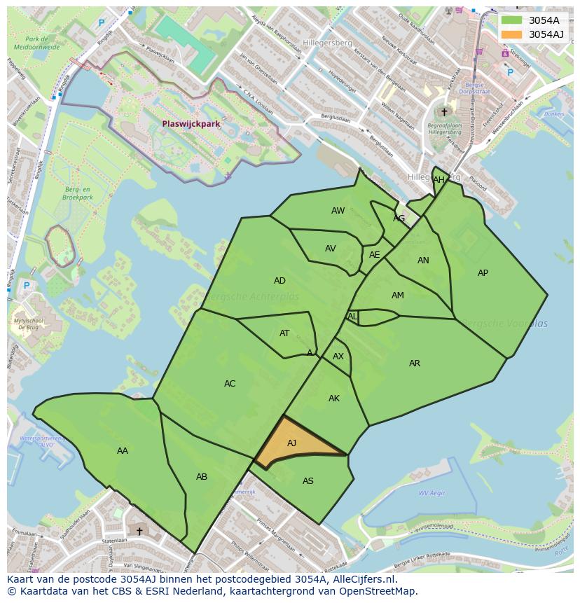 Afbeelding van het postcodegebied 3054 AJ op de kaart.