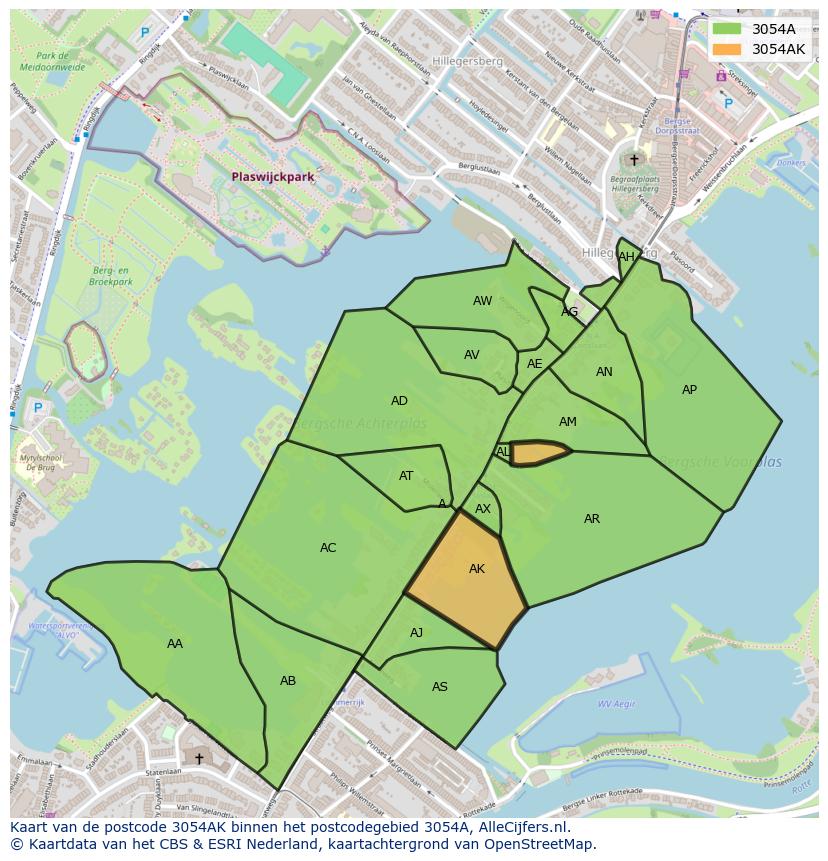 Afbeelding van het postcodegebied 3054 AK op de kaart.