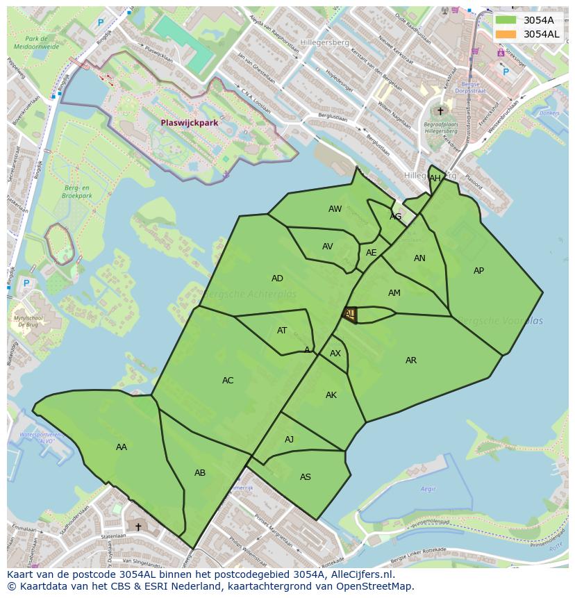 Afbeelding van het postcodegebied 3054 AL op de kaart.