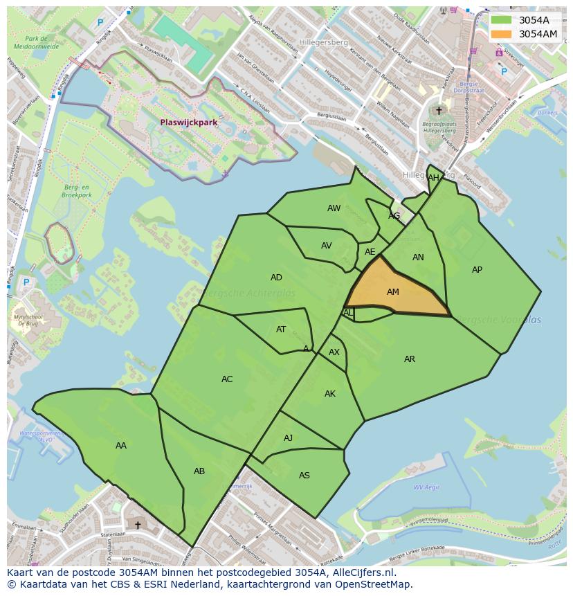 Afbeelding van het postcodegebied 3054 AM op de kaart.