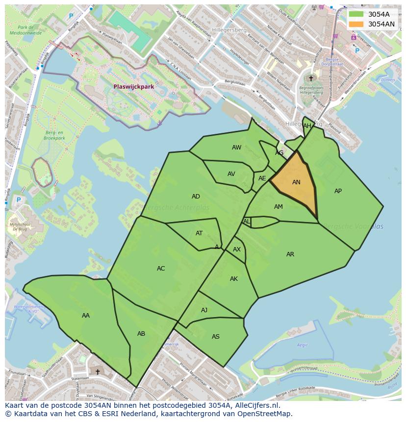Afbeelding van het postcodegebied 3054 AN op de kaart.