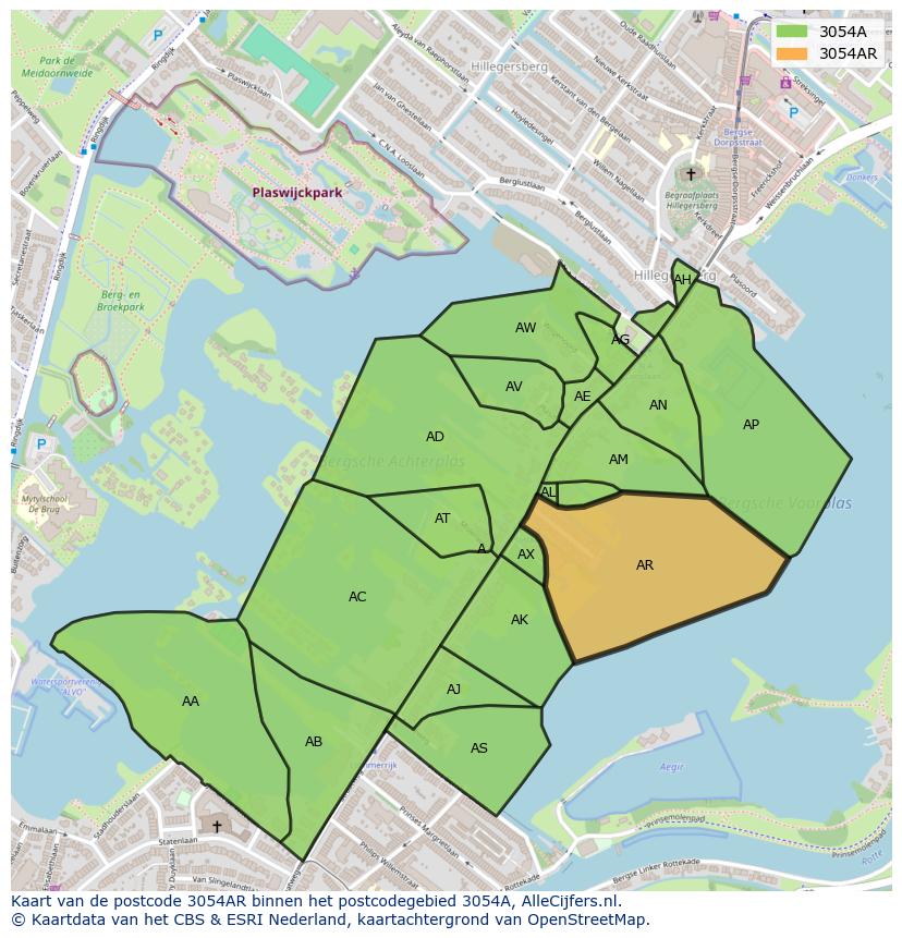 Afbeelding van het postcodegebied 3054 AR op de kaart.