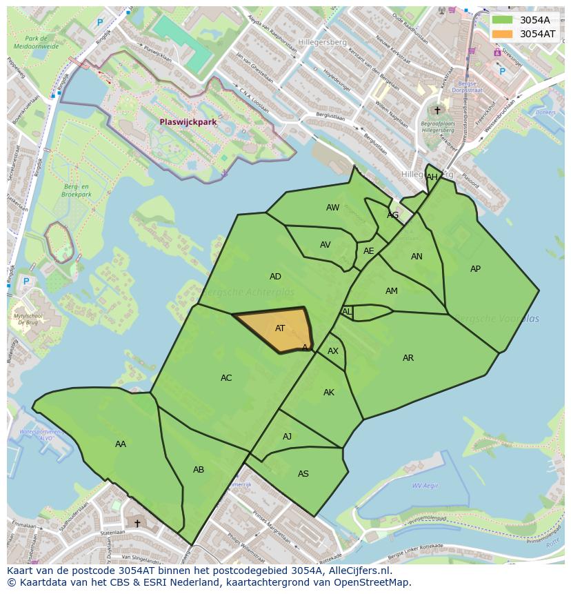 Afbeelding van het postcodegebied 3054 AT op de kaart.