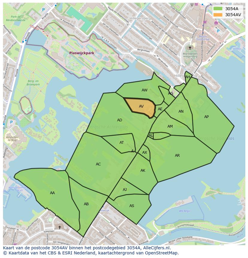 Afbeelding van het postcodegebied 3054 AV op de kaart.