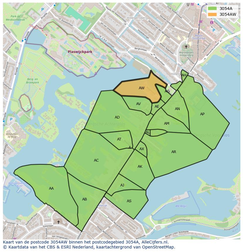 Afbeelding van het postcodegebied 3054 AW op de kaart.