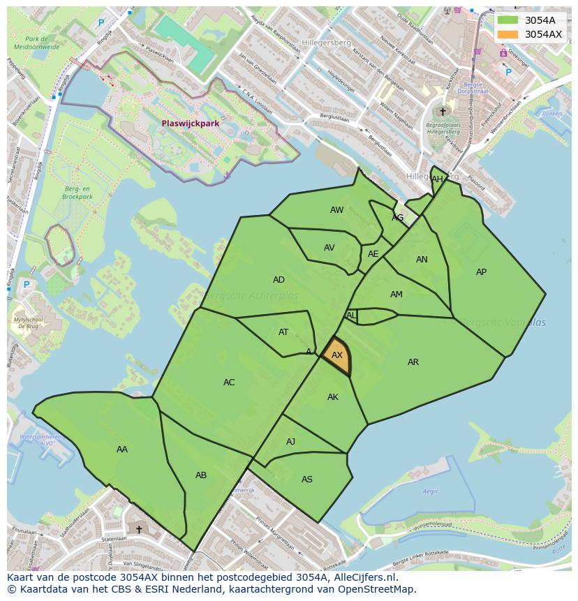 Afbeelding van het postcodegebied 3054 AX op de kaart.