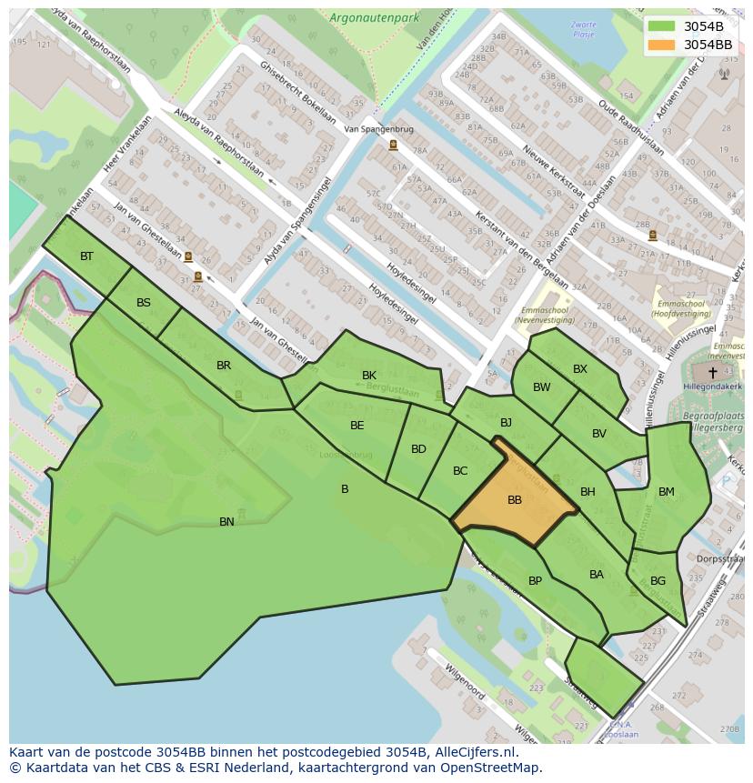Afbeelding van het postcodegebied 3054 BB op de kaart.