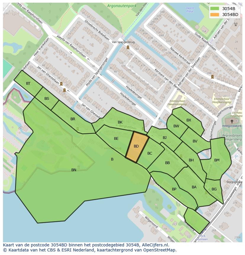 Afbeelding van het postcodegebied 3054 BD op de kaart.