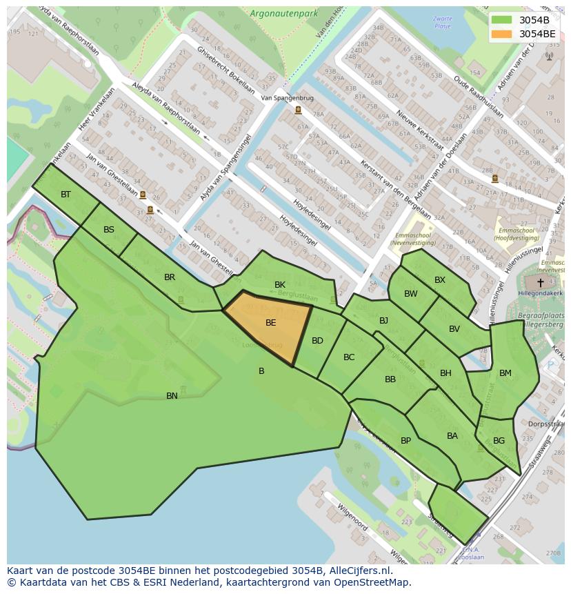 Afbeelding van het postcodegebied 3054 BE op de kaart.