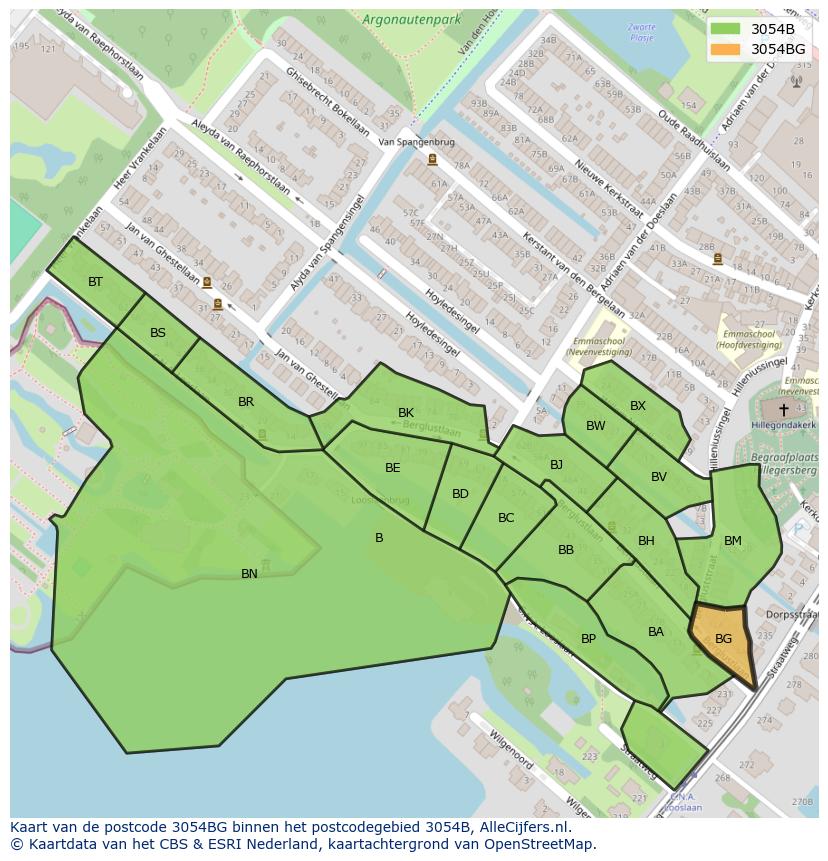 Afbeelding van het postcodegebied 3054 BG op de kaart.