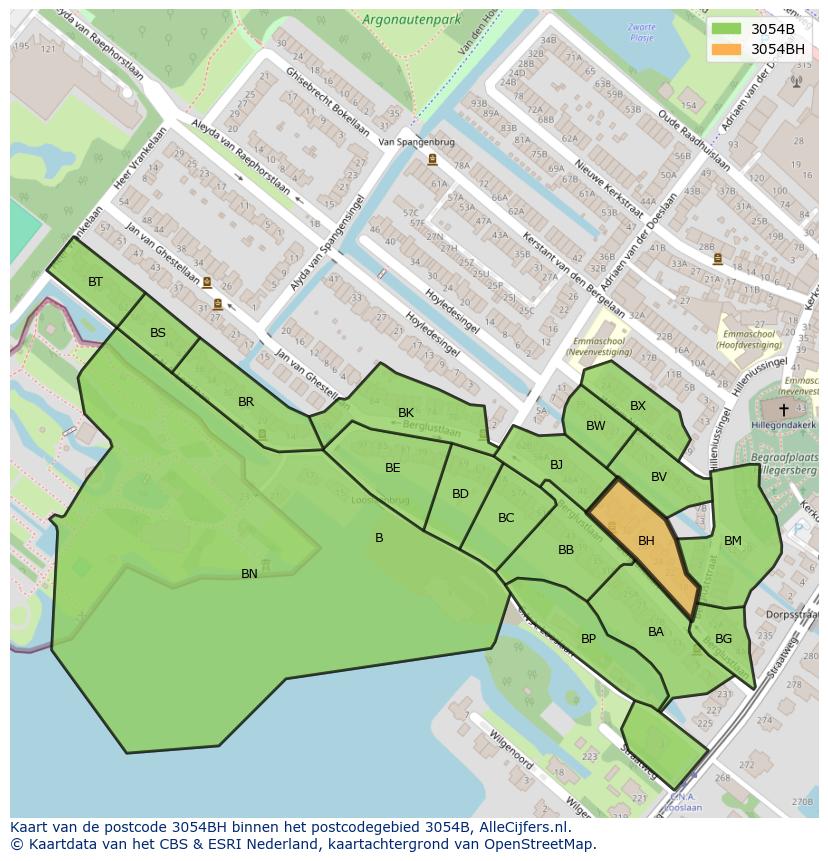 Afbeelding van het postcodegebied 3054 BH op de kaart.