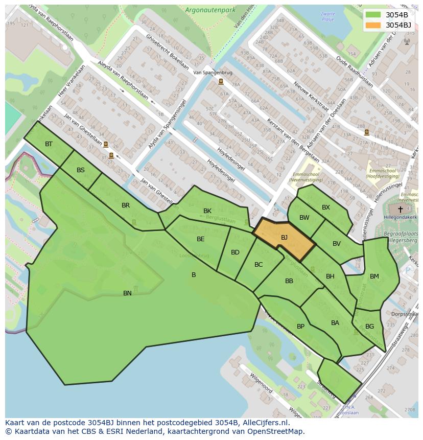 Afbeelding van het postcodegebied 3054 BJ op de kaart.