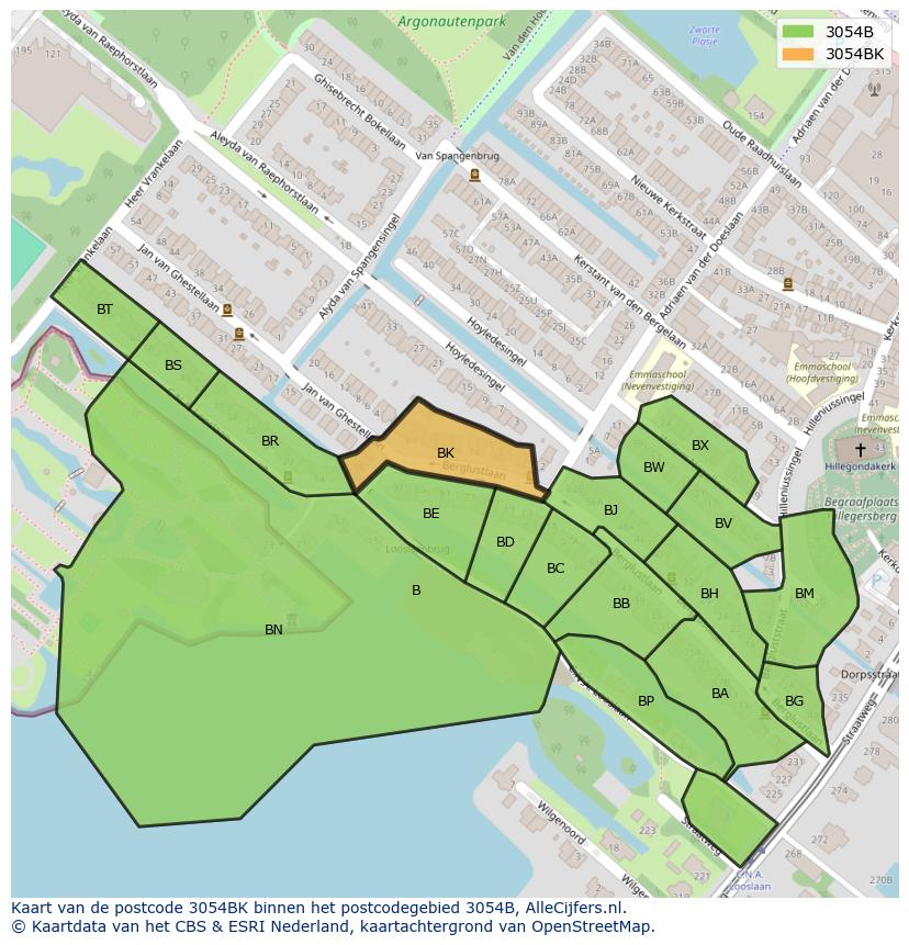 Afbeelding van het postcodegebied 3054 BK op de kaart.