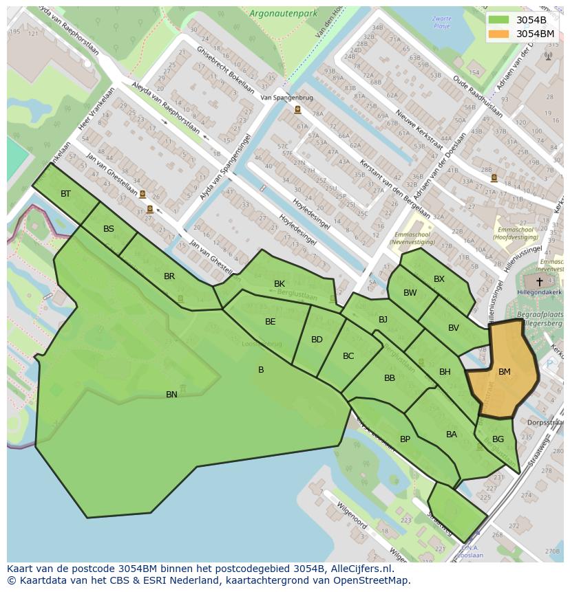 Afbeelding van het postcodegebied 3054 BM op de kaart.