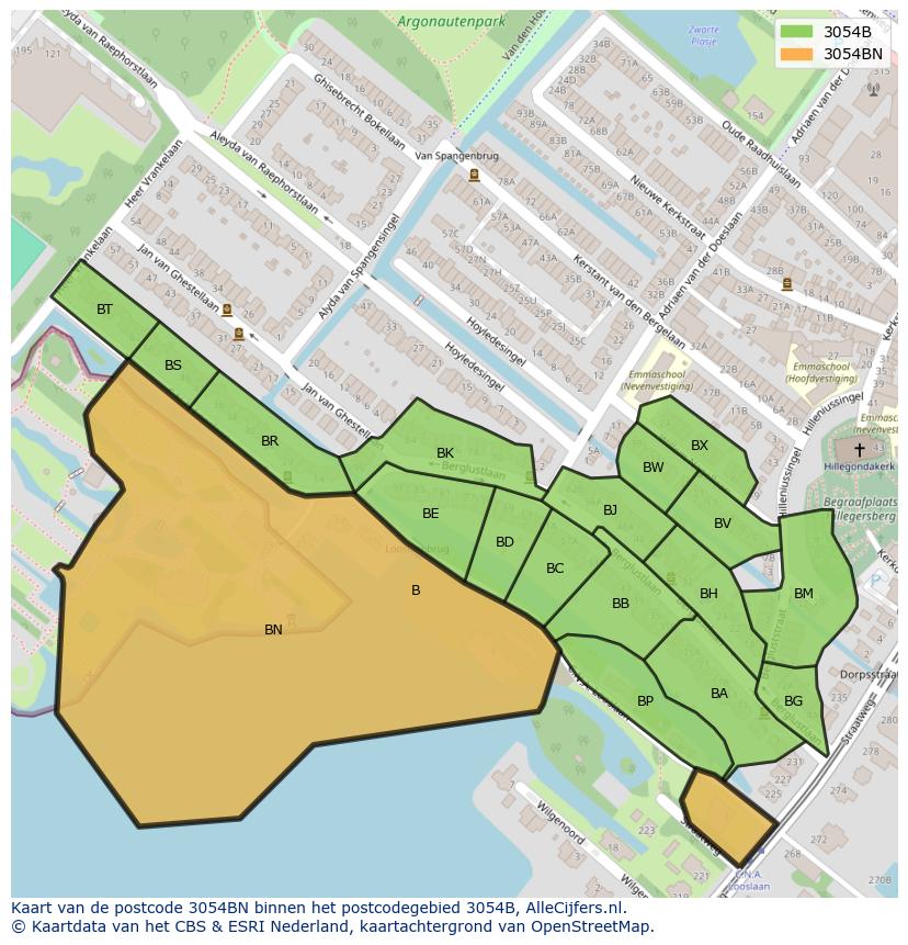 Afbeelding van het postcodegebied 3054 BN op de kaart.
