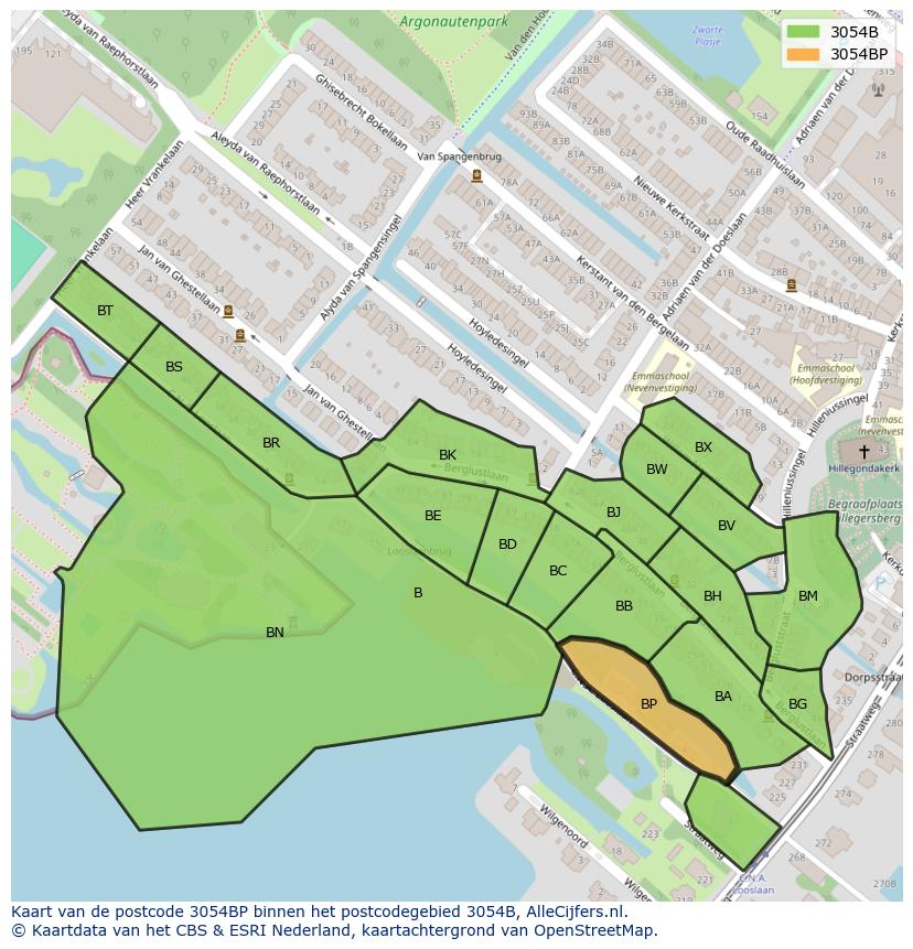 Afbeelding van het postcodegebied 3054 BP op de kaart.