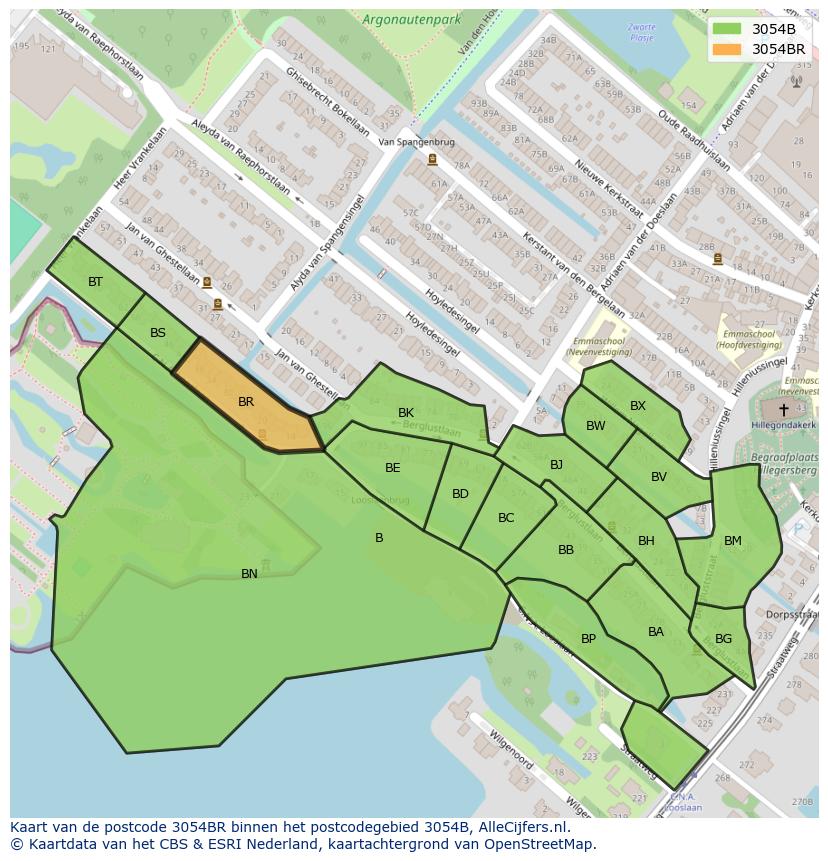 Afbeelding van het postcodegebied 3054 BR op de kaart.