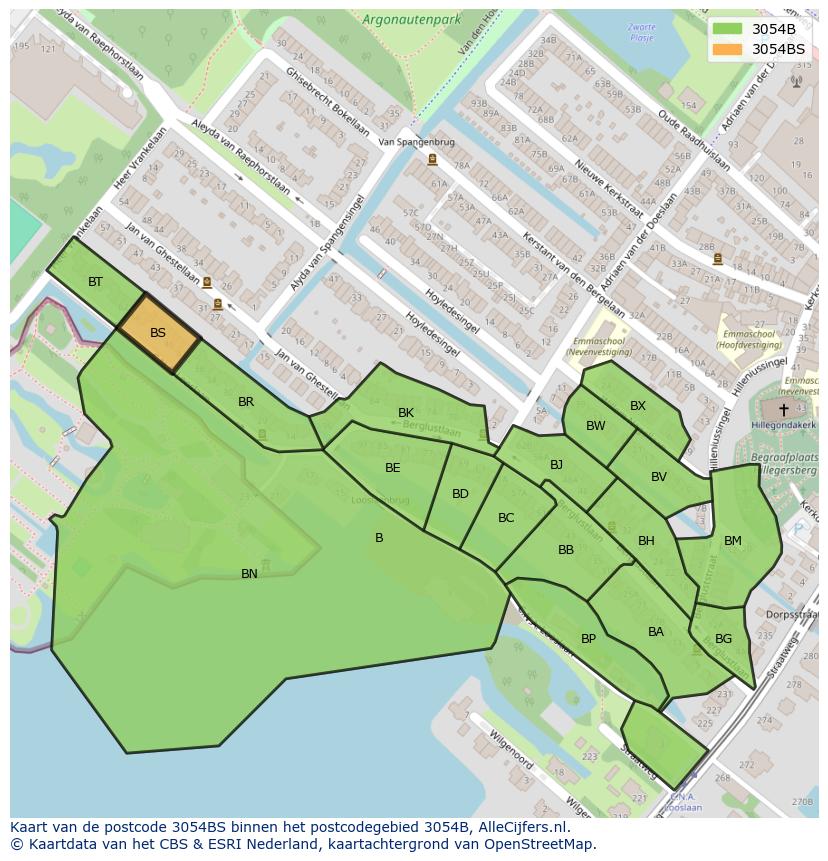 Afbeelding van het postcodegebied 3054 BS op de kaart.