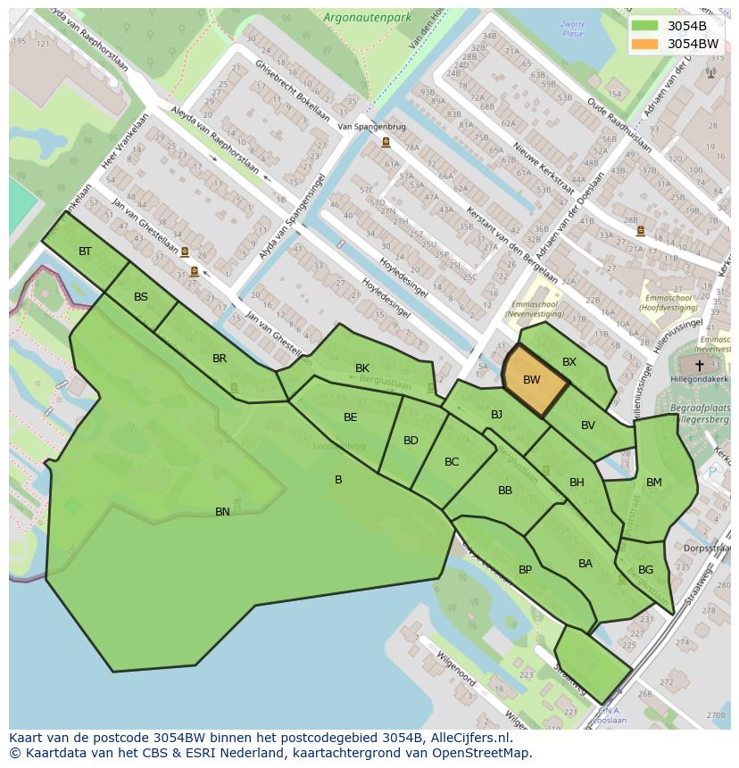 Afbeelding van het postcodegebied 3054 BW op de kaart.