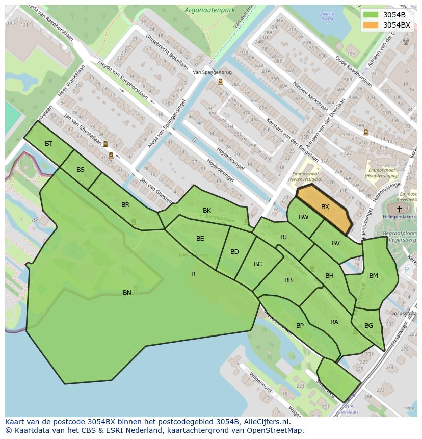 Afbeelding van het postcodegebied 3054 BX op de kaart.