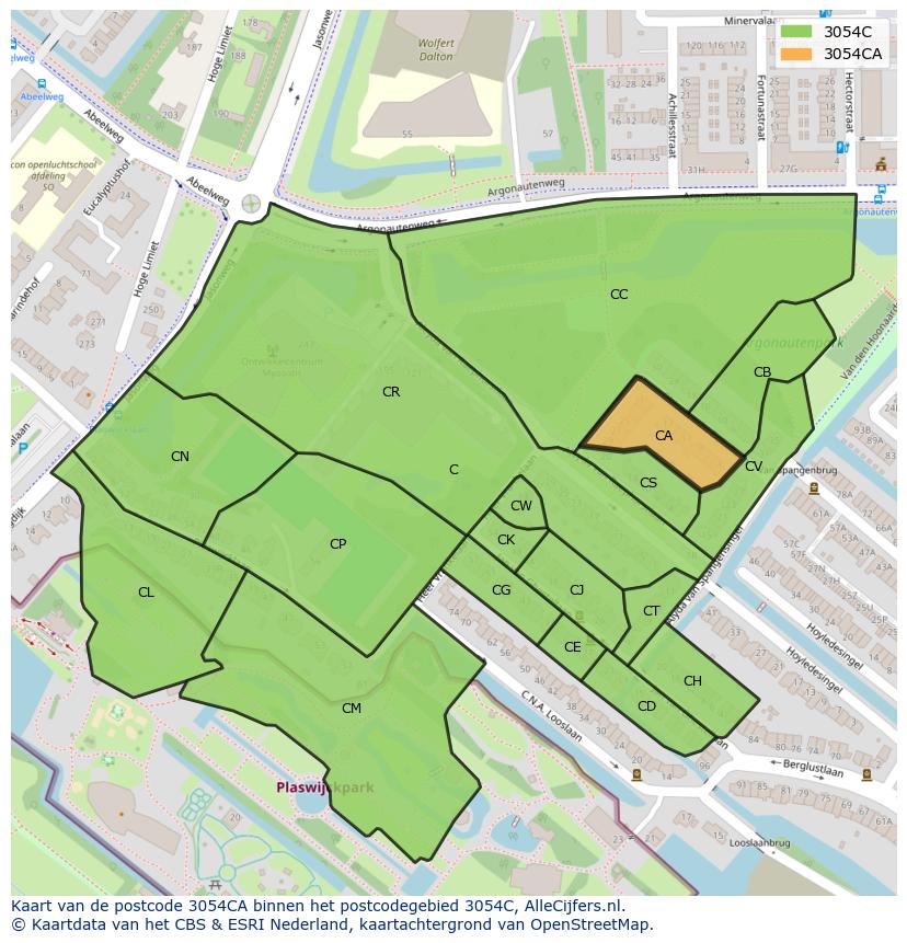 Afbeelding van het postcodegebied 3054 CA op de kaart.