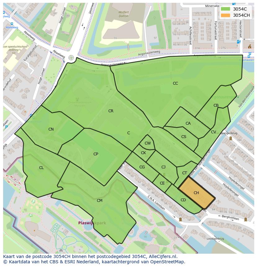 Afbeelding van het postcodegebied 3054 CH op de kaart.