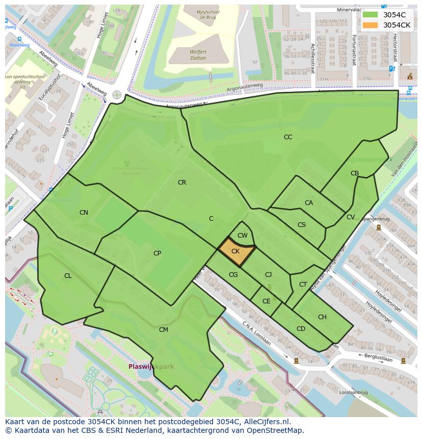 Afbeelding van het postcodegebied 3054 CK op de kaart.