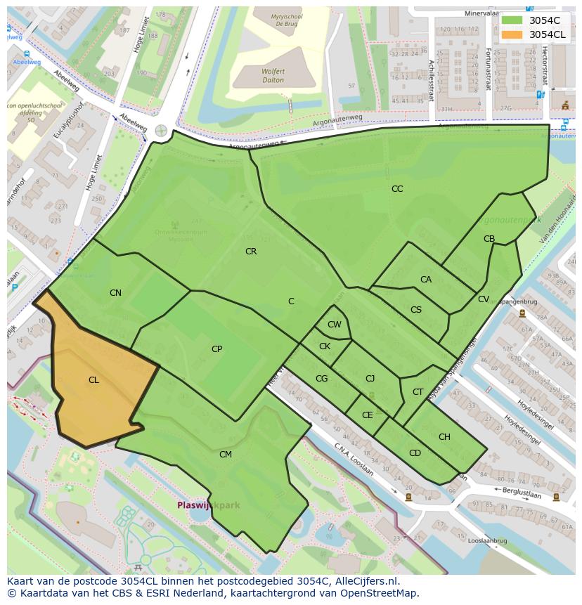 Afbeelding van het postcodegebied 3054 CL op de kaart.