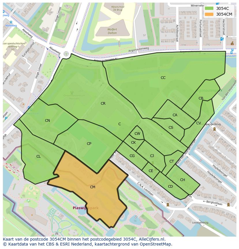 Afbeelding van het postcodegebied 3054 CM op de kaart.